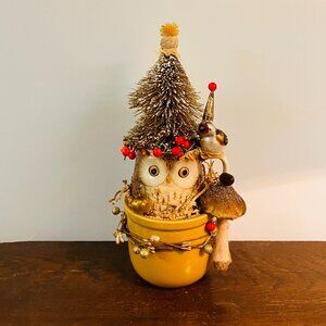 Vintage Owl Holiday Decor Tabletop, Mantle Decor